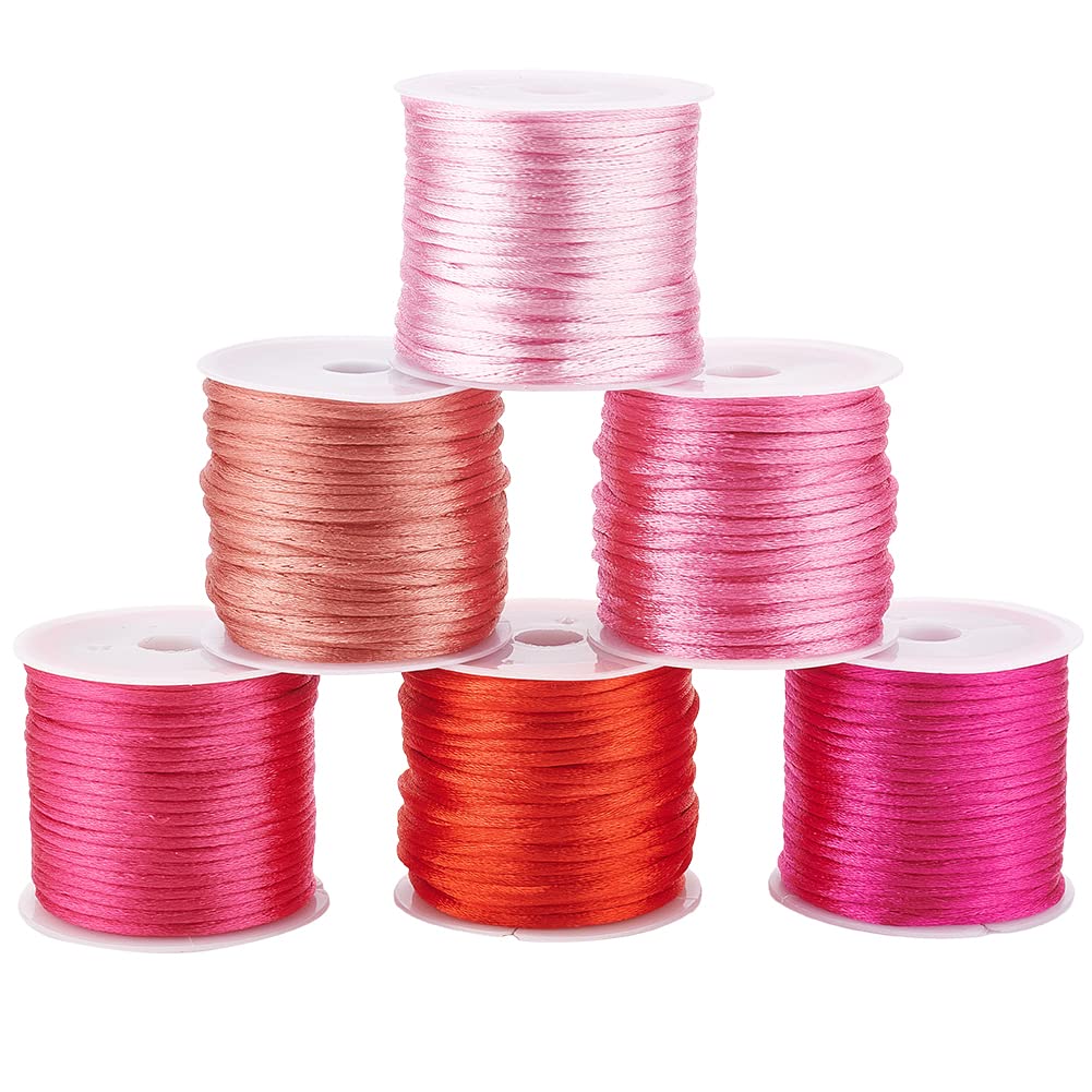 PH PandaHall 60m Pink Satin Cord 6 Colors Silky Cord 2mm Nylon Thread Beading String for Mother's Day Macrame Kumihimo Chinese Knot Dream Catchers Bracelet Necklace Braid Hair