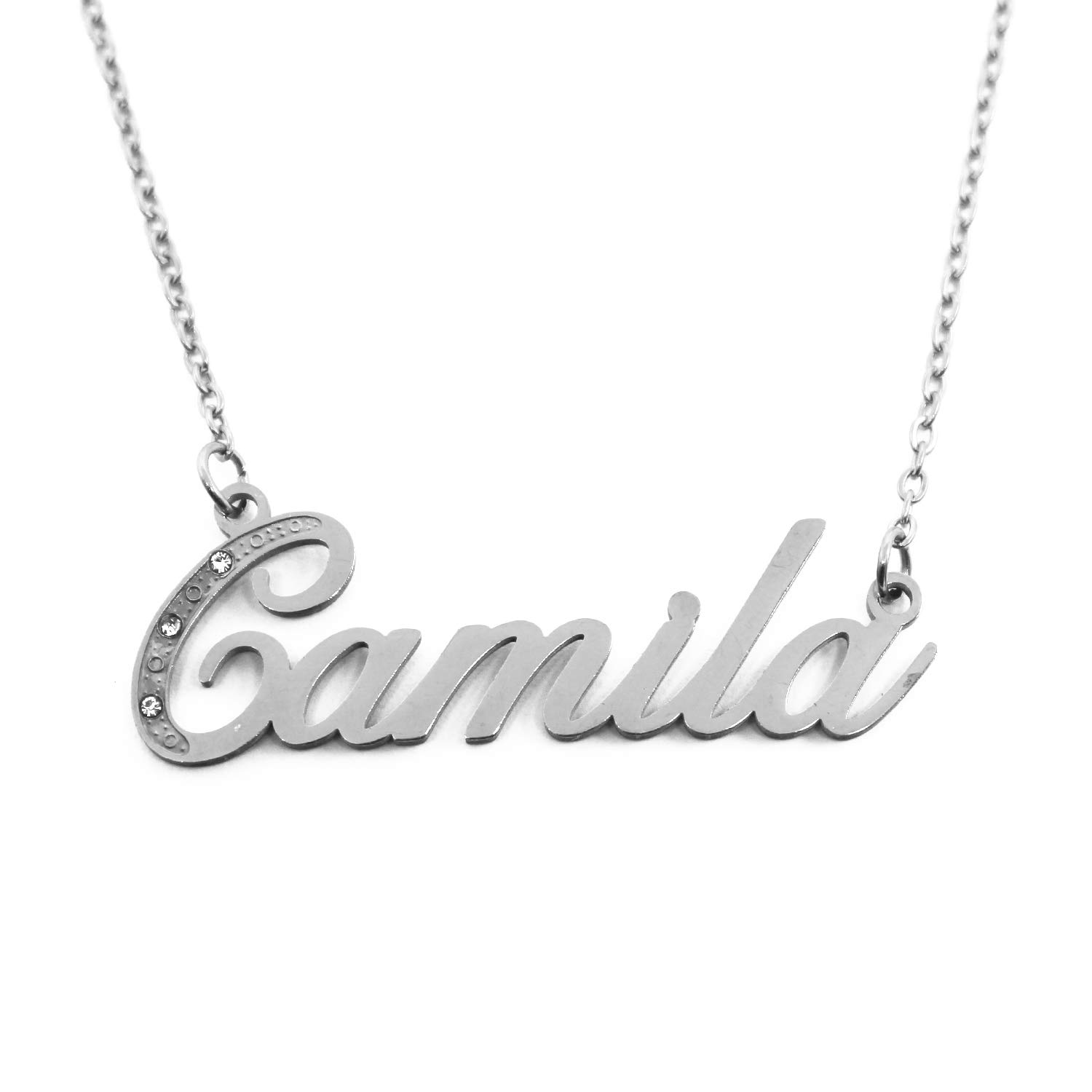 Kigu Camila Italic Personalised Name Necklace With Cubic Zirconia Silver Tone , Custom Dainty Name Pendants, Jewellery for Ladies, Girlfriend, Mother, Sister, Friends