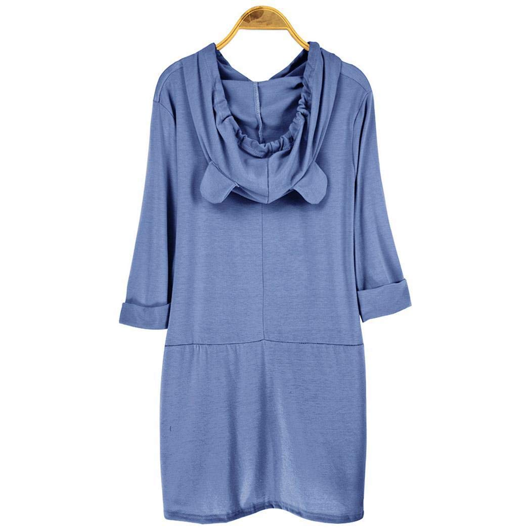 Weardear M-5XL Women Loose Casual Hooded T-Shirt Asymmetrical Design Top Knits & Tees Blue