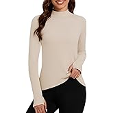 Bonneuitbebe Women's Micro Fleece Lined Undershirt Mock Neck Ribbed Thermal Shirts Workout Base Layer with Thumb Hole