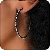 Black Earrings for Women Large Rhinestone Hoop Earrings 14K Gold Silver Plated Big CZ Hoop Earrings Hypoallergenic Jewelry With Crystals For women 40/50/60 mm