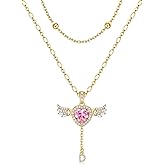 TANTIUE Letter Heart Necklace for Women Angel Wings Necklace 14K Gold Plated Name Initial Layered Necklace Zirconia Pendant Love Symbol Necklace Jewelry Gifts for Women