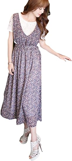 Amazon Yusoi レディース セットアップ ワンピース 花柄 ｔシャツ 吊りスカート シフォン ２点セット ワンピース チュニック 通販