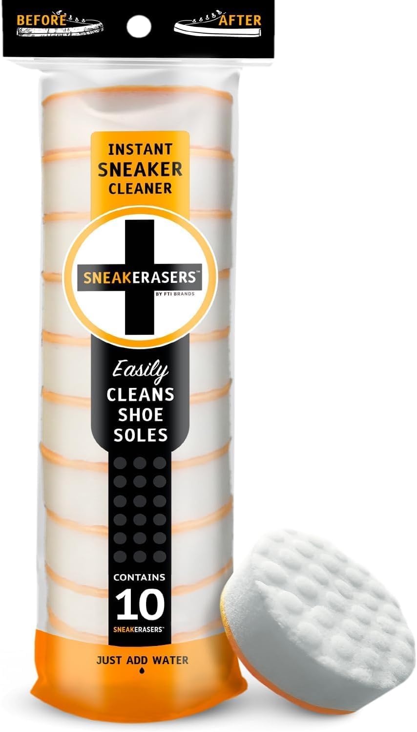 SneakERASERS SneakERASERS Instant Sneaker Cleaner, Premium Shoe Cleaning Kit for Sneakers, Dual-Sided Sponges, Effective for Tennis Shoes & Women Men Sneakers, Gentle Rub Design (10 Pack)