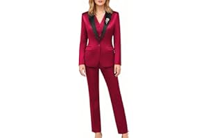 KELYAA Women's 3 Pieces Satin Suit Black Peak Lapel Fashion Outfits Casual Party Wedding Blazer Jacket Vest Pants Set