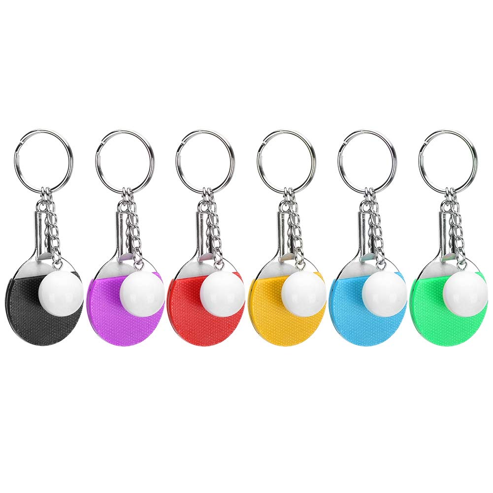 6Pcs Table Tennis Keychain, Mini Pong Keyrings with Table Tennis Racket Sports Keyring for Bags Backpack