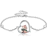 JERWLI Duck Red Panda Bracelet Sterling Silver Duck Red Panda Bracelet Cute Duck Red Panda Jewelry Gifts for Women Girls