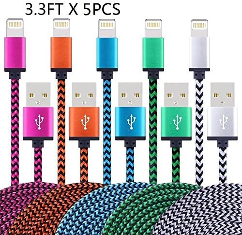 iPhone Charger, iPhone Charging Cable, 5 Pack 3.3ft 8 Pin USB Lightning to USB Cable Cord for iPhone 7 7 Plus 6 6S 6 Plus 5S SE iPod iPad Mini Air Pro and More
