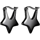 Beautlace Dainty Simple Heart/Pentagram Stud Earrings Silver/Black Gun Plated Mini Cute Earring Jewelry for Women and Men