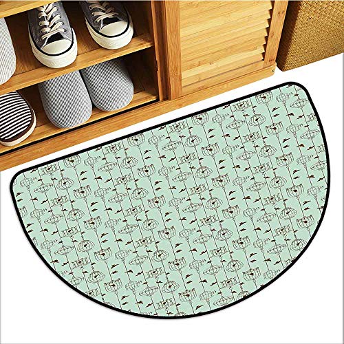 Axbkl Printed Door mat Vintage Pattern with Birds and Cages Illustration Freedom and Escape Artwork Super Absorbent mud W31 xL20 Mint Green and Brown