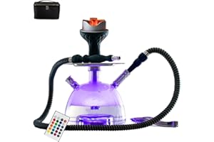 NEWBEECLASSIC Hookah Set,Portable Modern Acrylic Hookah Set with Silicone Hookha Bowl Silk Hose Coal tongs Aluminum Stem,Hookah with Remote LED Light and Storage Bag