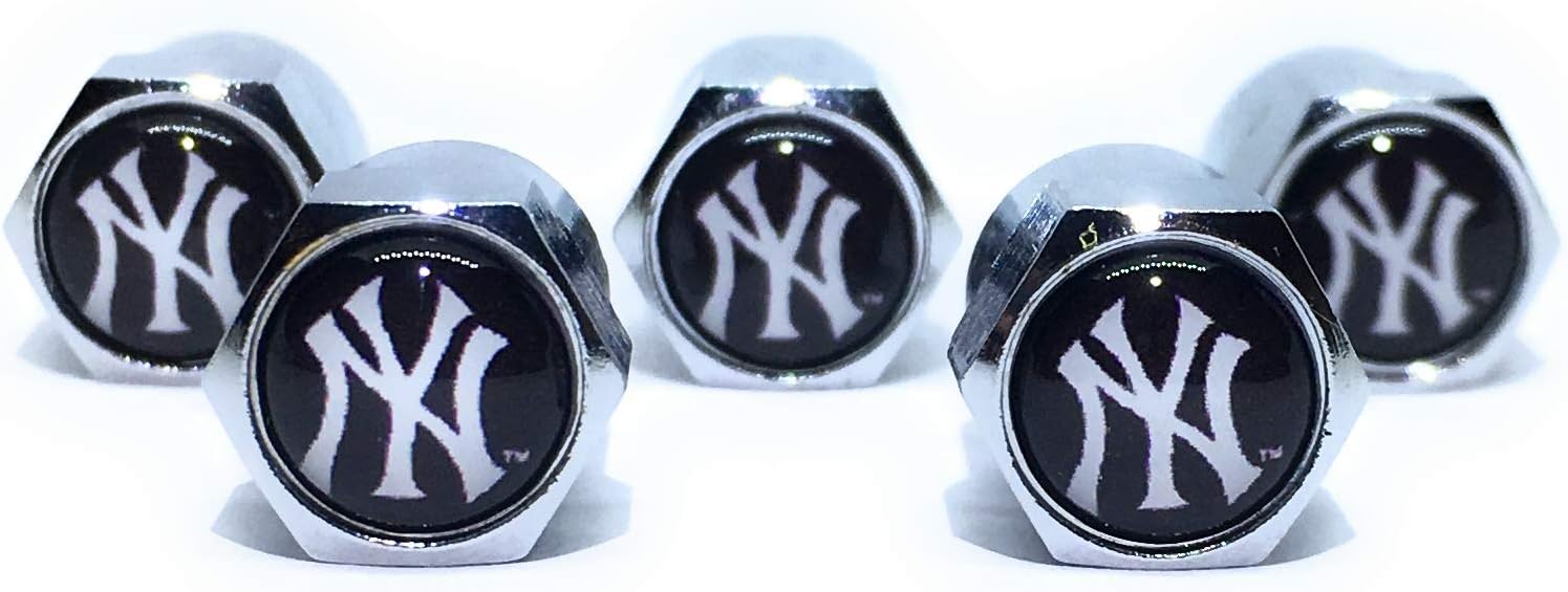 Buycleverly New York Yankees NY Metal Tire Valve Stem Caps Set/5 Pcs for Cars Sedan SUVs Compacts Luxury Pickups Truck Motorcycles
