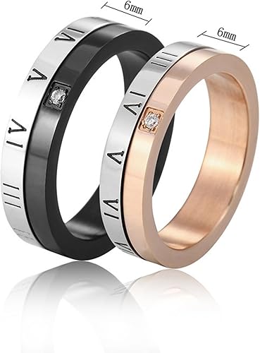 Amazon ブラック ローズゴールド シルバーチタン回転式ローマ数字 カップルリング 結婚指輪 婚約指輪 リング 通販