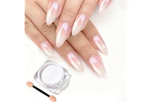 SULILY White Pearl Chrome Nail Powder,Iridescent Aurora Powder Metallic Mirror Effect Pearlescent Dip Powder Nail Kit, Gel Polish Nails Art Holographic Pigment, Nail Supplies Acrylic Resin Craft