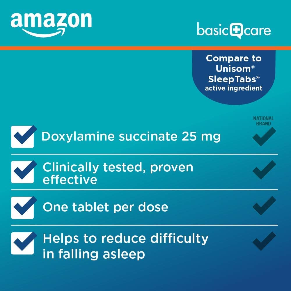  Basic Care Sleep Aid Tablets, Doxylamine Succinate Tablets, 25 mg, Nighttime Sleep Aid to Help You Fall Asleep, 96 Count: Health & Personal Care