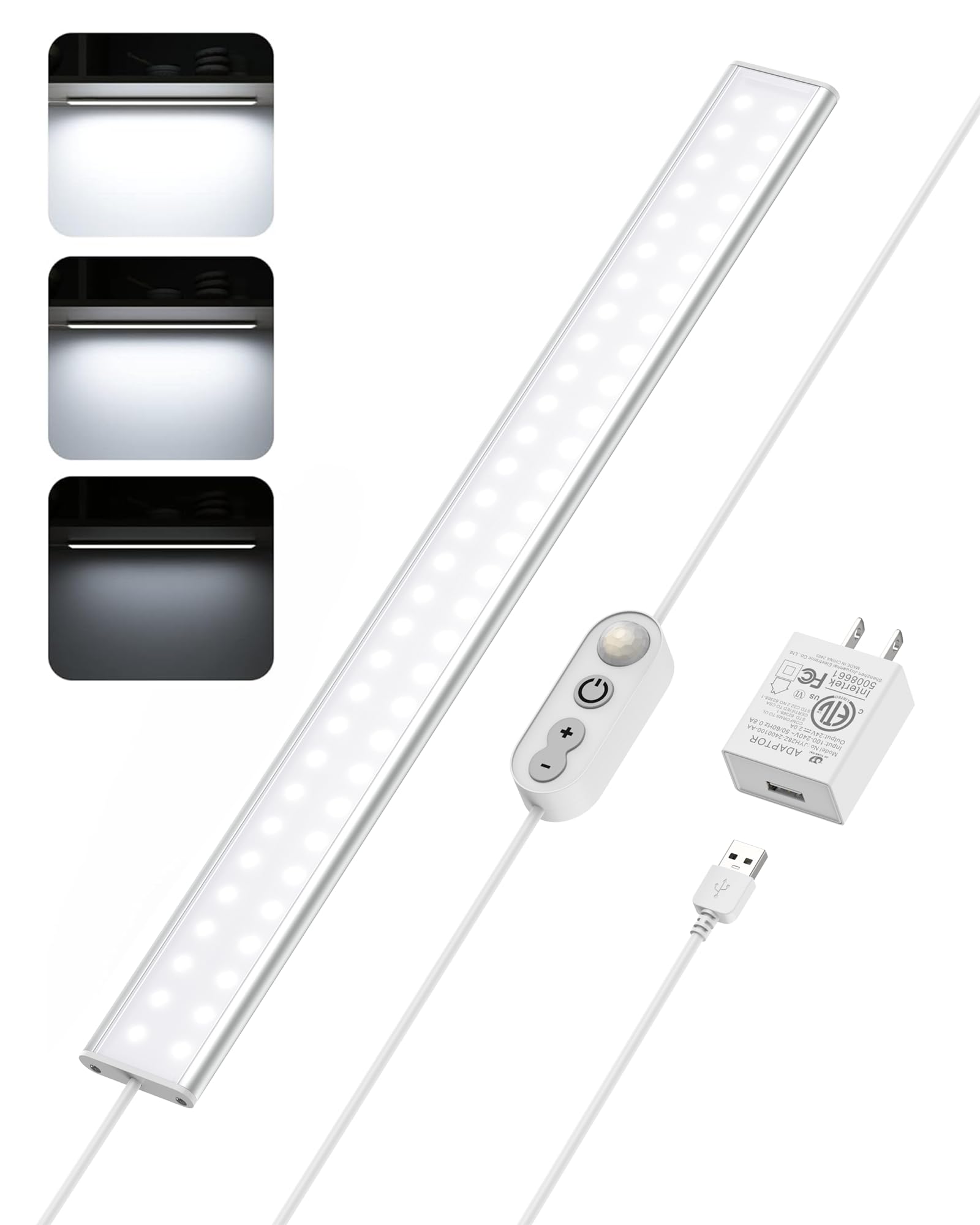 Photo 1 of ASOKO Motion Sensor Dimmable Led Under Cabinet Lighting,16 inches Plug in Led Counter Light Bars, Cool White 6000K Light Bar for Kitchen/Closet/Wardrobe/Shelf/Desk/Display Case
