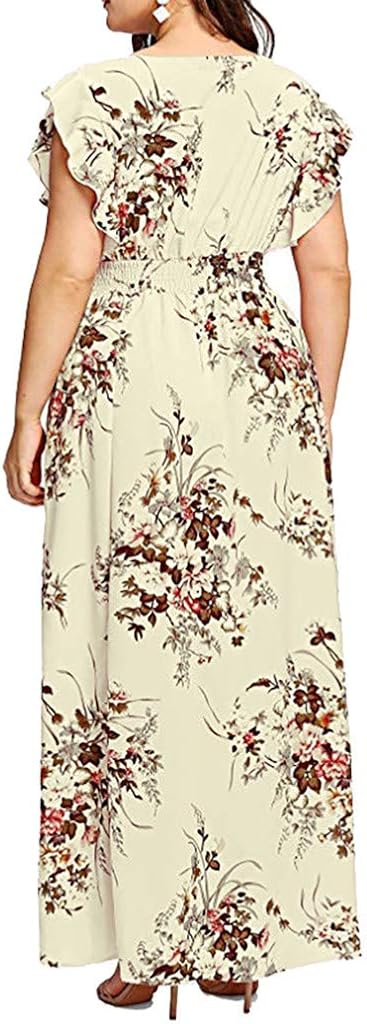 2019 New!Summer Plus Size Dresses,Women Casual Floral Pattern Off Shoulder Bandage Irregular Slit Maxi Dress