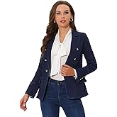 Allegra K Women's Jean Jacket Button Down Notched Lapel Long Sleeve Work Office Denim Blazer Jacket