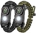 A2S Protection LEDway Paracord Bracelet Survival Gear Kit - with Embedded Compass LED light Fire Starter Emergency Knife & Whistle (Black/Green Adjustable size)