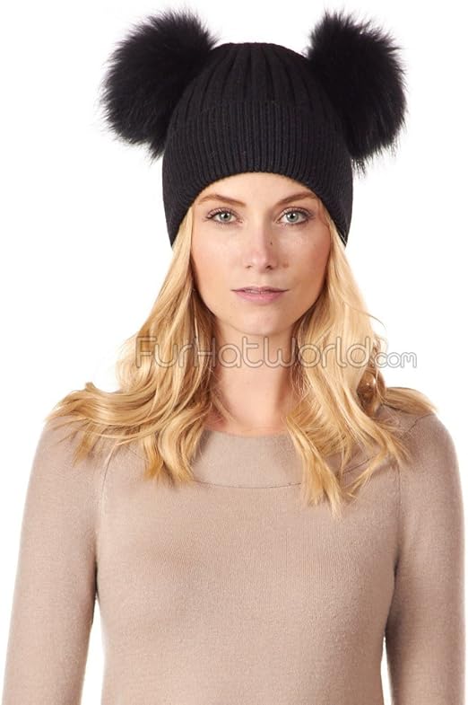 Frr Ky Double Pom Pom Beanie In Black At Amazon Women S Clothing Store