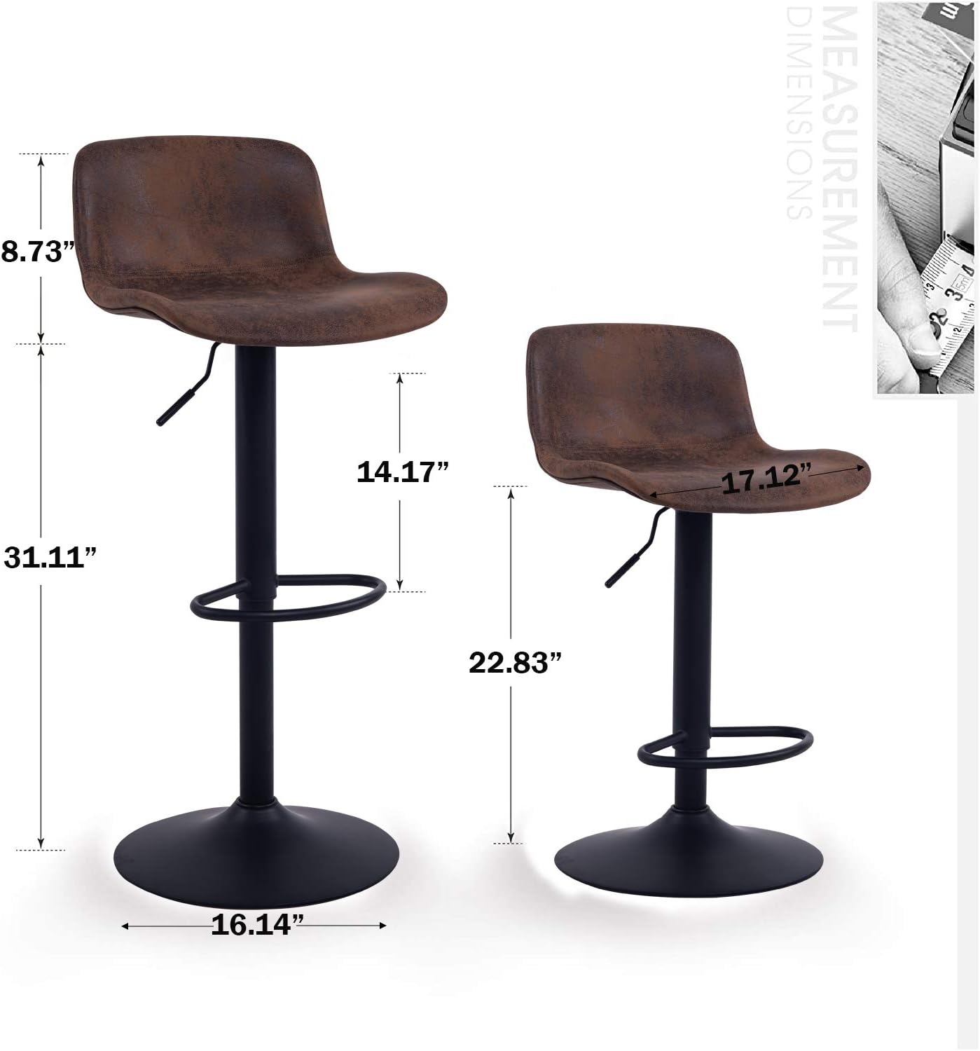 YOUNIKE Furniture Modern Design Barstools with Adjustable Height and 360° Rotation, Ergonomic Streamlined Polypropylene High Bar stools for Bar Counter,Kitchen and Home (Set of 2, Retro Brown): Home & Kitchen