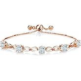 Gem Stone King 2.54 Ct Sky Blue Aquamarine Pink Lab Grown Diamond 18K Rose Gold Plated Silver Bracelet For Women