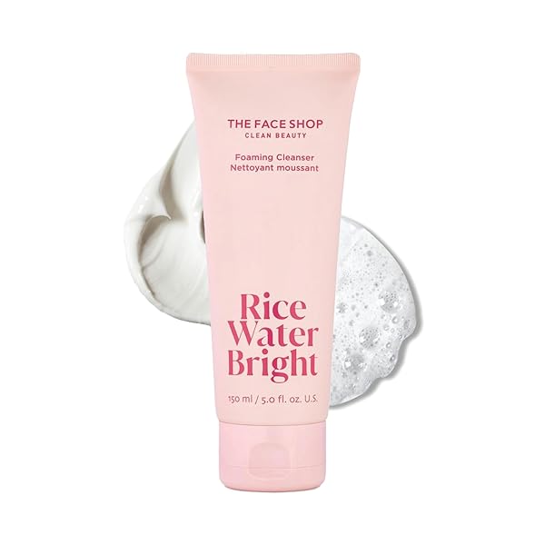 THE FACE SHOP RICE WATER BRIGHT FOAMING FACIAL CLEANSER WITH CERAMIDE, GENTLE FACE WASH FOR HYDRATING & MOISTURIZING, VEGAN FACE CLEANSER, MAKEUP REMOVER, KOREAN SKIN CARE FOR ALL SKIN TYPES, 150ML
