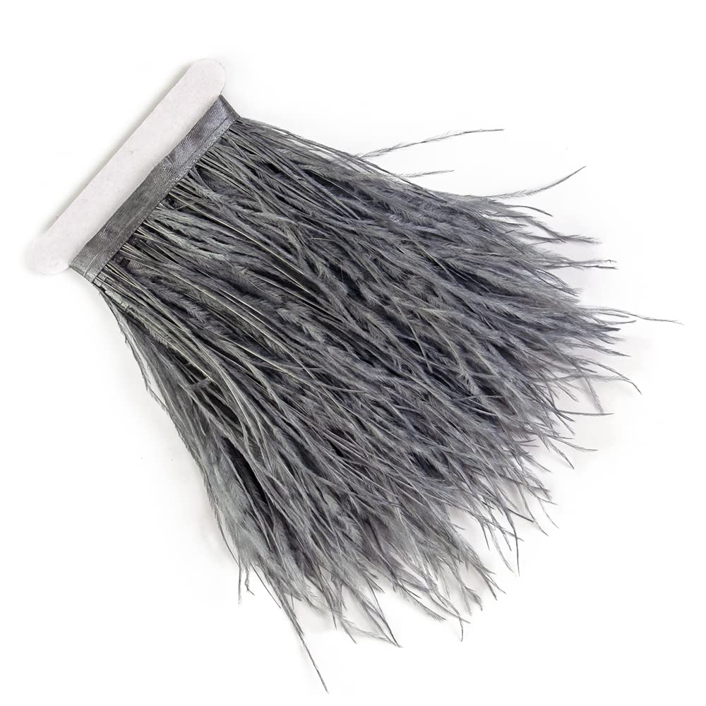 3 Yards 10-15cm Dark Grey Ostrich Feathers Trim Fringe for DIY Dress Sewing Crafts Costumes Decoration