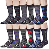 12 Pairs Of excell Men's Designer Cotton Blend Mix Patterns Dress Socks, # 2600