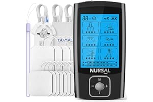 NURSAL TENS Unit with 12pcs Replacement Pads, Muscle Stimulator Machine for Neck, Back, Sciatica Pain Relief, Rechargeable Electronic Pulse Massager 24 Modes 20 Intensity