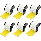 BETCKEY - Continuous Length Labels Replacement for Brother DK-2205 (2.4 in x 100 ft), Compatible with Brother QL Label Printers [6 Rolls/Continuous Labels, Yellow]