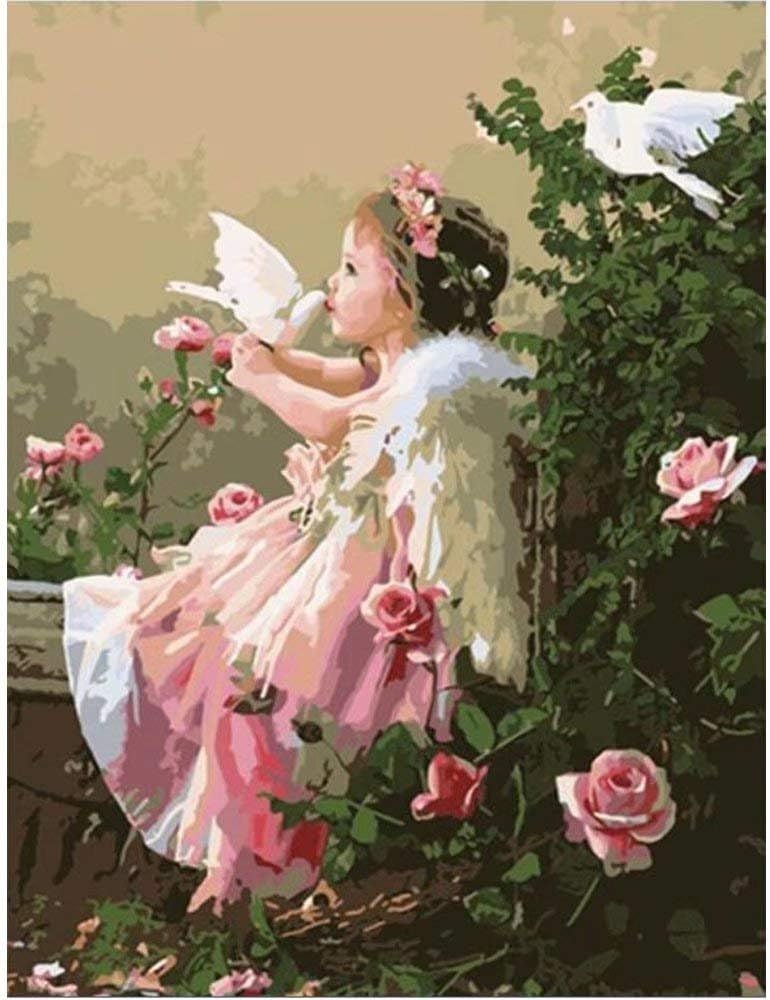 SUBERY DIY Oil Painting Paint by Numbers Kits for Adults Kids Beginner Gifts by Hand Colouring - 16x20 inches (Frameless) (Little Girl in The Garden)