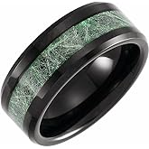 Sonia Jewels Solid Tungsten 8mm Beveled Edge Wedding Band Ring Simulated Meteorite Inlay - Size 11