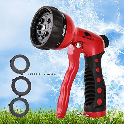 AVIMABASICS Best Premium Durable Garden Hose Nozzle – Hand Sprayer Heavy Duty 8 Adjustable Pattern Metal Watering Gun – High Pressure - Perfect for Garden Plants Lawn Car Wash Washing Pets (1)