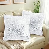 QIFONIX Plush Shaggy Throw Pillow Covers, Decorative Faux Fur Pillow Cases (White, 18" x 18" (Pack of 2))