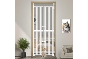 THEYFIRST 71" High Extra Tall Cat Gate, Tall Pet Gate, Auto Close Cat Safety Gate, Double Pet Door for Doorway, Indoor Pet Barrier, No Drilling, Cat Proof Gate, Kitchen