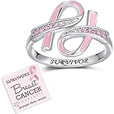 zaxsj Sterling Silver Breast Cancer Awareness Rings Pink Ribbon Ring for Women Jewelry Strength Gifts for Cancers Survivor