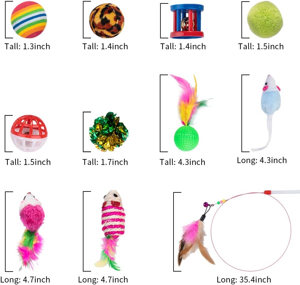 Dono 21Pcs Cats Feather Toys-Kitten Interactive Pet Toys Assortments (2 or 3 Way Hole Tunnel) Cat Feather Wand Fun Ball Chew Sticks, Fluffy Mouse, Fake Mice, Crinkle Balls, Bell Play Supplies : Pet Supplies