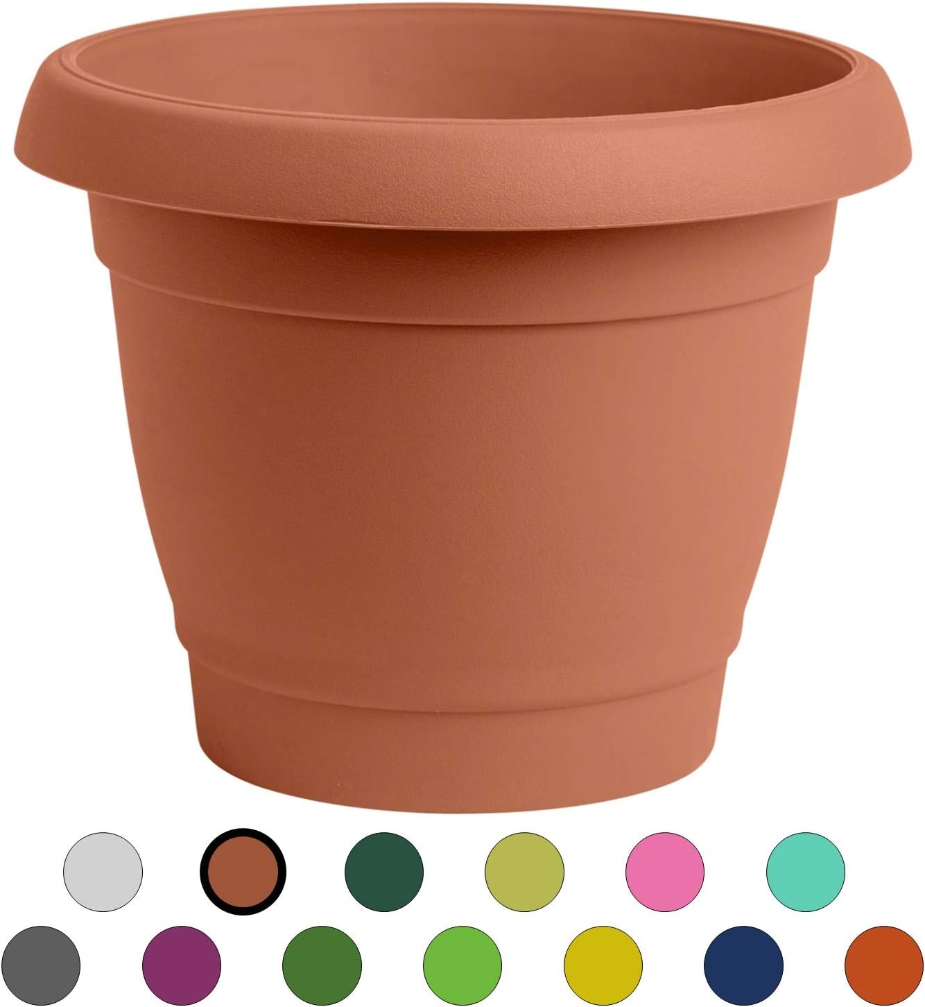 ALMI Carmel Round Planter 9 Inch, Plastic Rounded Pot For Garden, Elegant Shaped Flower Tree, Tapered Planters For Plants, Small Trees, UV Resistant Paint, Indoor & Outdoor, Terracotta