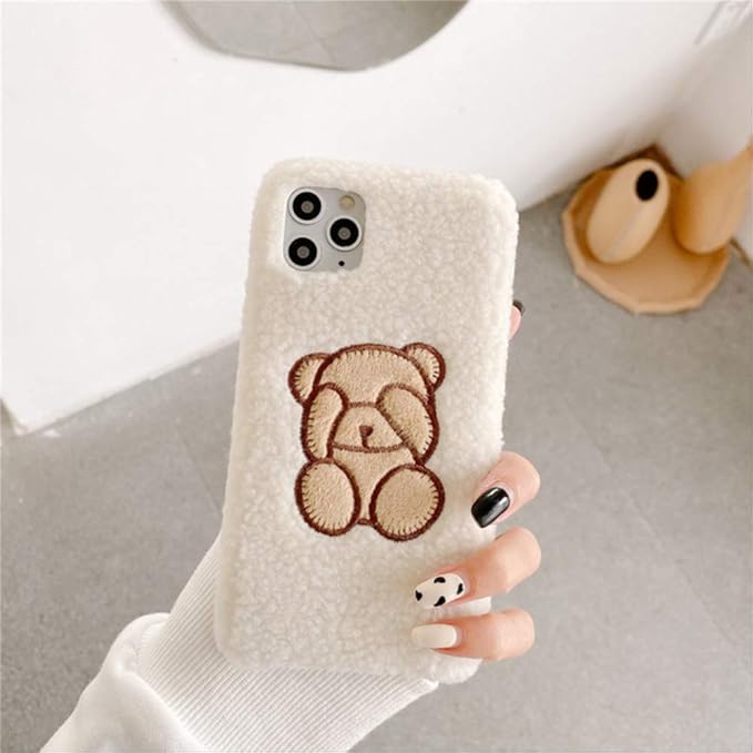 Cute Bear Plush Fuzzy Phone Case para iPhone 12 Mini 11 Pro MAX X XR XS