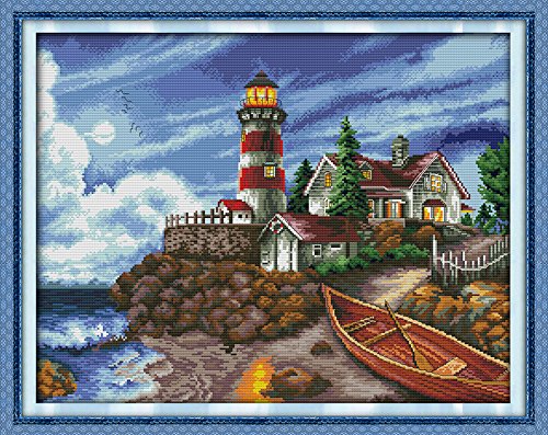 Cross stitch kits for lighthouse - Eafior DIY Handmade Needlework Embroidery Kits lighthouse pattern printed design Home Decoration Wall Decor 69Ã—56cm(No frame)