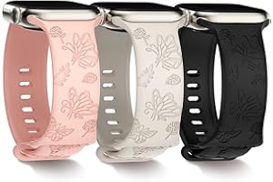 MAXTOP 3 Pack Floral Engraved Bands Compatible with Apple Watch Band 44mm 40mm 38mm 41mm 45mm 49mm 42mm Women, Soft Silicone Cute Butterfly Pattern Sport Strap for iWatch Bands Series Ultra Ultra 2 SE 9 8 7 6 5 4 3 2 1