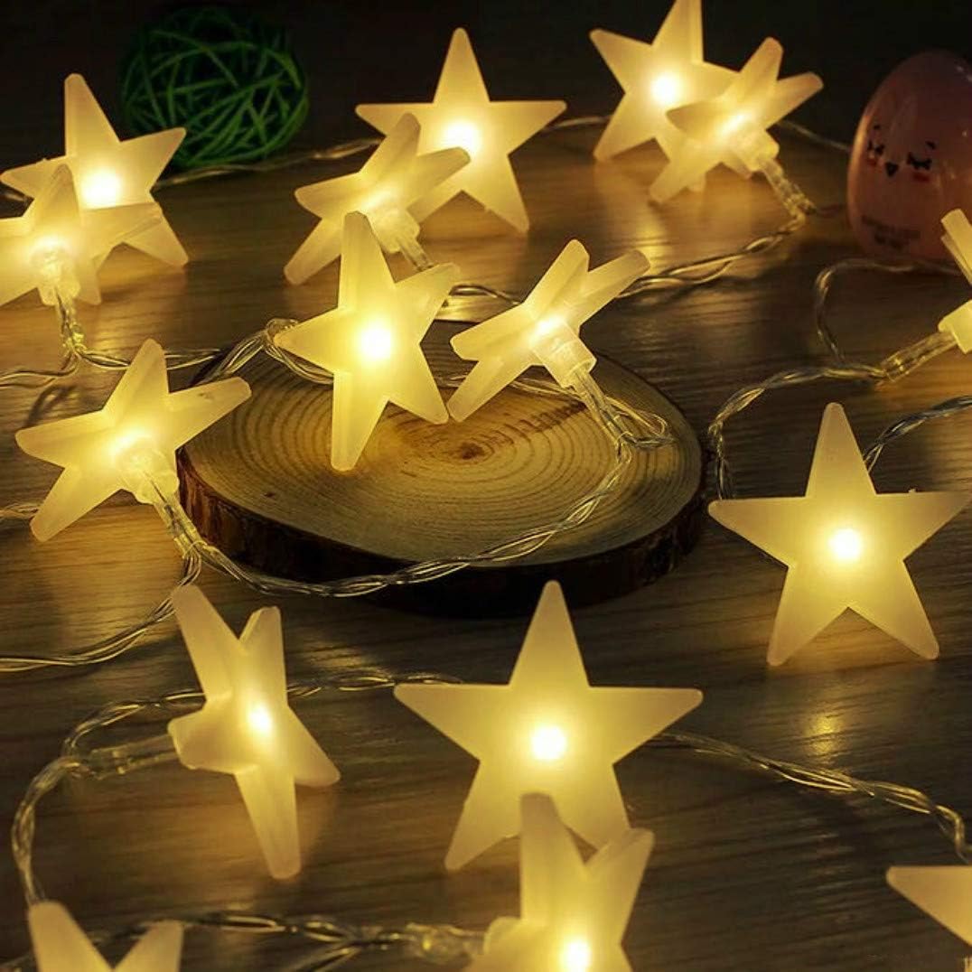 LED String Lights, Battery Operated String Lights, 40 LED Star Fairy Lights, Five-Pointed Star, Ideal for Home, Party, Christmas, Wedding, Patio, Garden Decoration(Warm White)