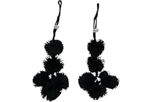 Traditional Punjabi Pom Pom Prandi Car Decoration, Black, 2-Piece Hanging Bumper Accessory Set for SUV, Jeep, Tractor - Car, 