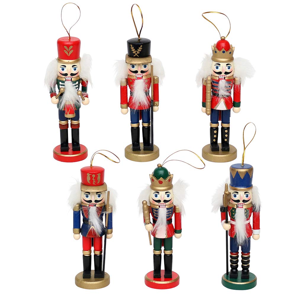 Dekohelden24 521061 Wooden Tree Decorations Set of 6 Nutcrackers Approx. 13.5 cm