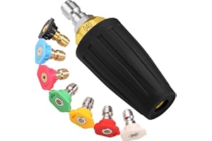 VORIGY 4000 PSI Turbo Nozzle Pressure Washer Pressure Washer Tips 1/4" Quick Connect with 7 Power Washer Nozzle Tips Kit Multiple Degrees (0, 15, 25, 40, 65, Rinse1, Soap2) for Car Concrete Brick