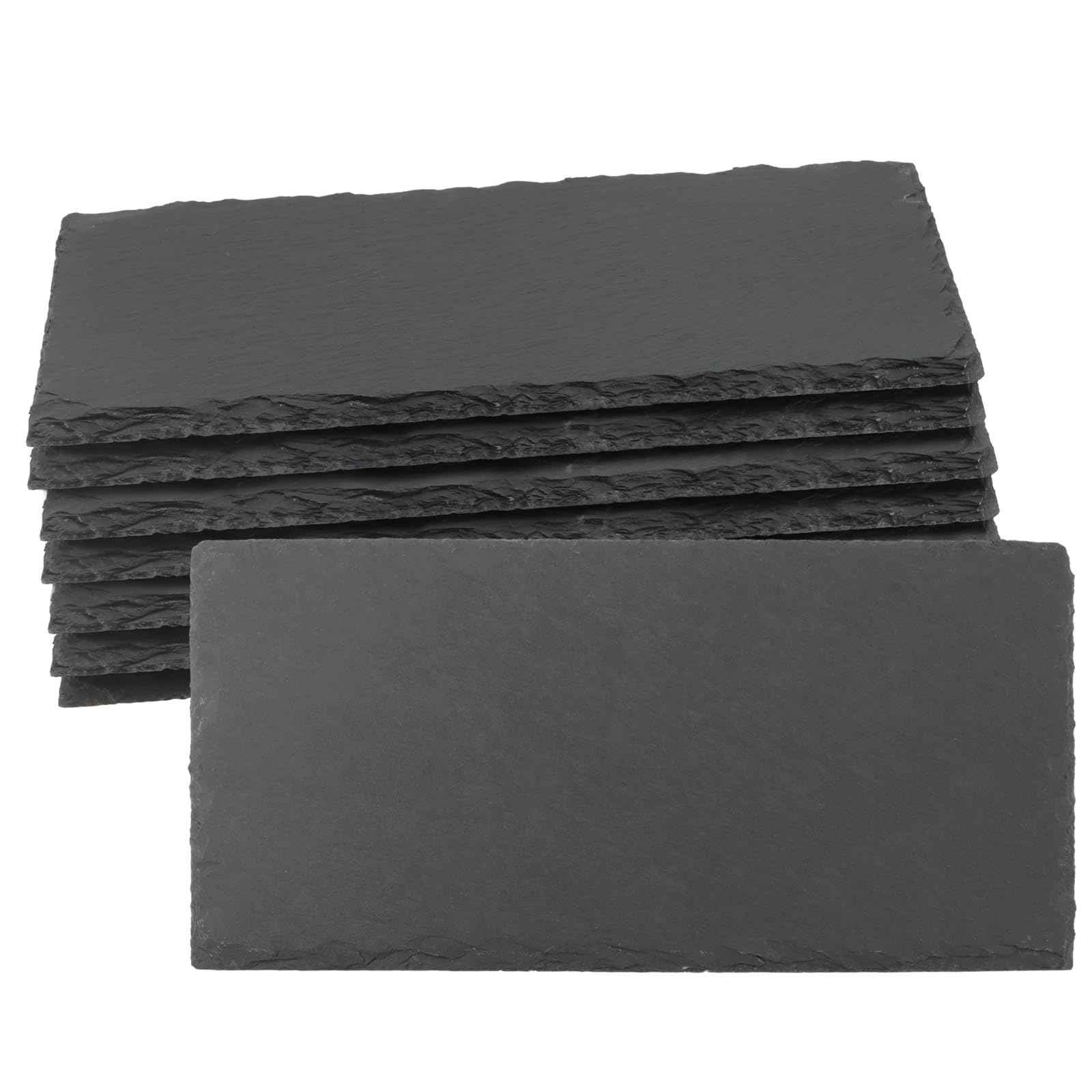 ZOENHOU 8 Pieces 25 x 12 cm Rectangular Slate Plate, Slate Serving Plate, Slate Table Coasters, Slate Plate Coasters for Buffet, Sushi, Cheese, Serving, Black