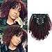 Sassina Seamless Two Tone Ombre Afro Kinky Curly Human Hair Extensions Double Wefts Clip on Remi Hair Natural Black Fading into Cherry Wine 120 Grams per Set With 7 Pieces 17 Clips ACTN99J 14 Inch