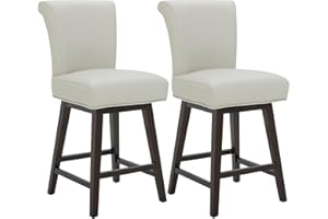CHITA 26 Inch Counter Height Swivel Bar Stools Set of 2, FSC Certified Modern Upholstered Faux Leather Swivel Barstool Chair with Back, Creamy Grey