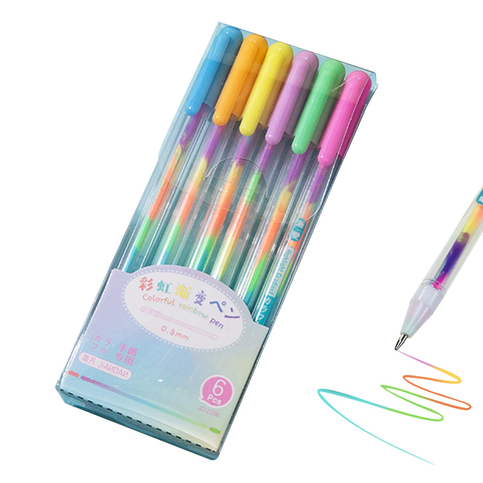 6pcs Rainbow Gel Pens, 0.8mm Quick Drying Pens Mixed Color Ballpoint Pens Kawaii Color Changing Neon Gel Pen for Writing Drawing Journaling Sketching Doodling Scrapbooking